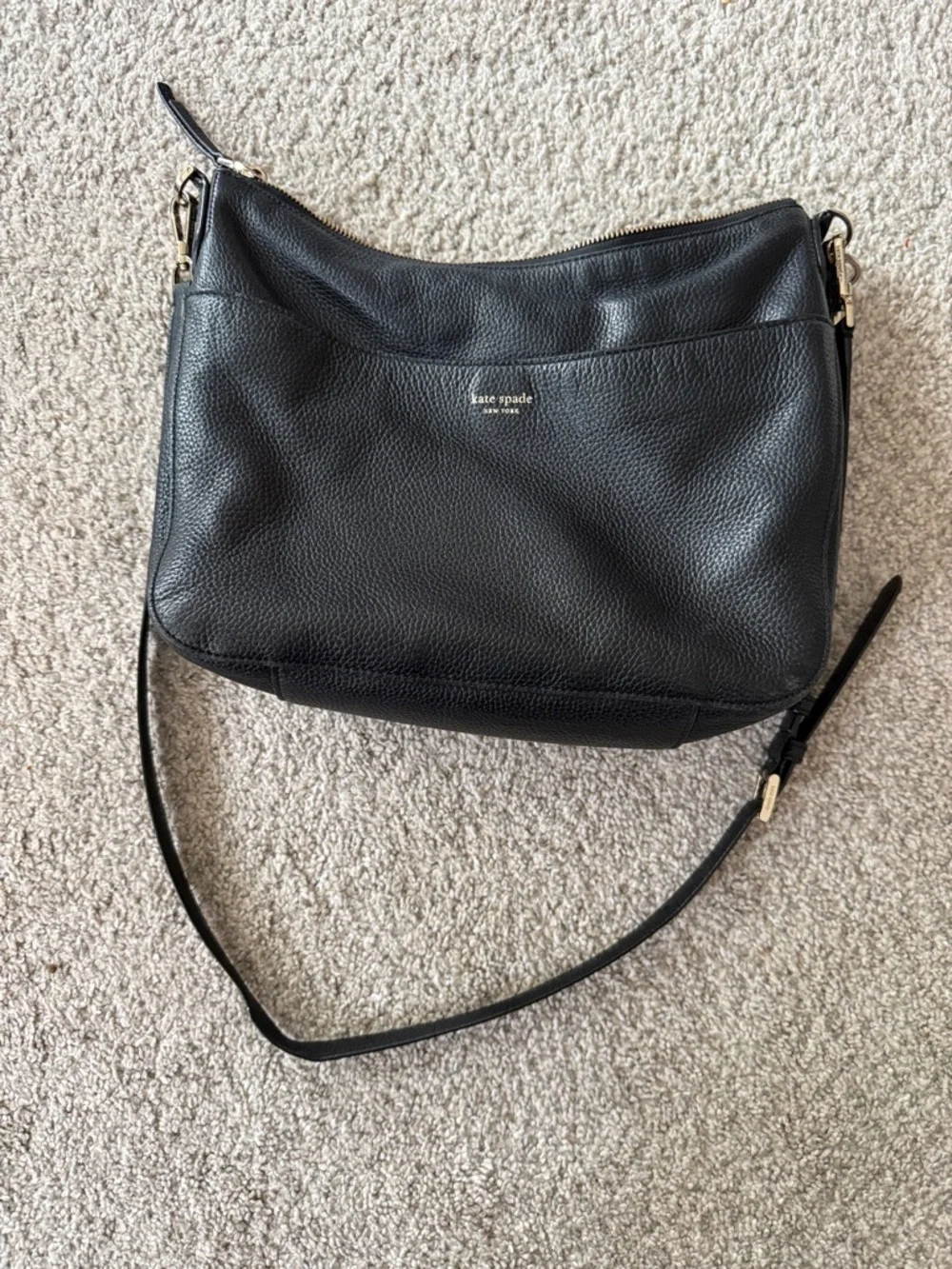 kate spade Black Pebbled Leather Shoulder Bag with Gold Hardware - Picture 1 of 5